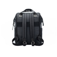 Italienischer Rucksack aus Nylon und echtem Leder – wasserabweisend, schwarz, elegantes Design mit glänzenden Nickel-Details, handgefertigt in Italien