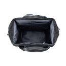 Italienischer Rucksack aus Nylon und echtem Leder – wasserabweisend, schwarz, elegantes Design mit glänzenden Nickel-Details, handgefertigt in Italien