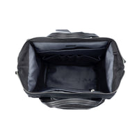 Italienischer Rucksack aus Nylon und echtem Leder – wasserabweisend, schwarz, elegantes Design mit glänzenden Nickel-Details, handgefertigt in Italien