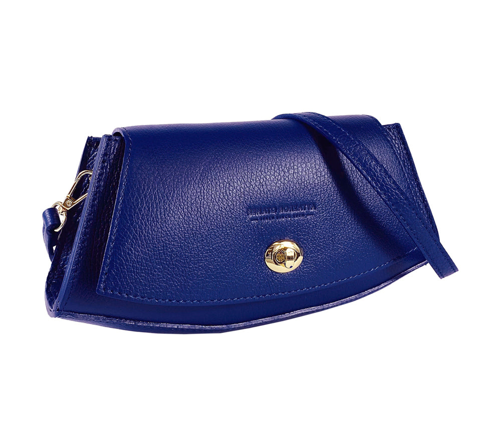 Italienische Damen Schultertasche Leder Blau