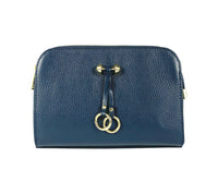 Italienische Damen Umhängetasche aus blauem Echtleder mit goldenen Details – Made in Italy, elegante Handtasche für Alltag und Abend