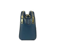 Italienische Damen Umhängetasche aus blauem Echtleder mit goldenen Details – Made in Italy, elegante Handtasche für Alltag und Abend