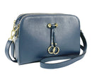 Italienische Damen Umhängetasche aus blauem Echtleder mit goldenen Details – Made in Italy, elegante Handtasche für Alltag und Abend