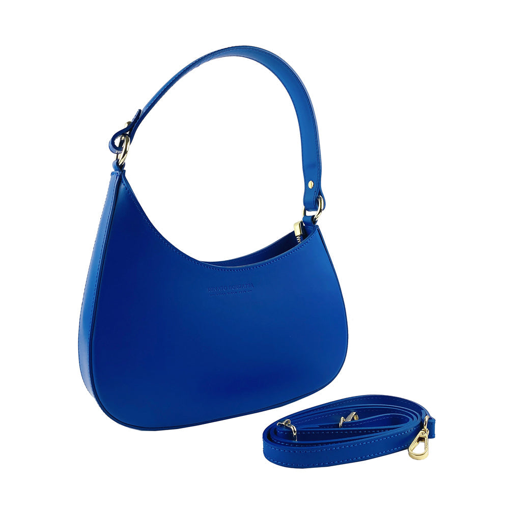 Italienische Damen Schultertasche Leder Blau