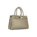 RB1016AQ | Borsa Donna a Mano in Vera Pelle Made in Italy con tracolla removibile. Attacchi con moschettoni in metallo Oro Lucido - Colore Taupe - Dimensioni: cm 28 x 20 x 14 + 12,5-1