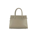 RB1016AQ | Borsa Donna a Mano in Vera Pelle Made in Italy con tracolla removibile. Attacchi con moschettoni in metallo Oro Lucido - Colore Taupe - Dimensioni: cm 28 x 20 x 14 + 12,5-3