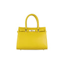 RB1016AR | Borsa Donna a Mano in Vera Pelle Made in Italy con tracolla removibile. Attacchi con moschettoni in metallo Oro Lucido - Colore Senape - Dimensioni: cm 28 x 20 x 14 + 12,5-2