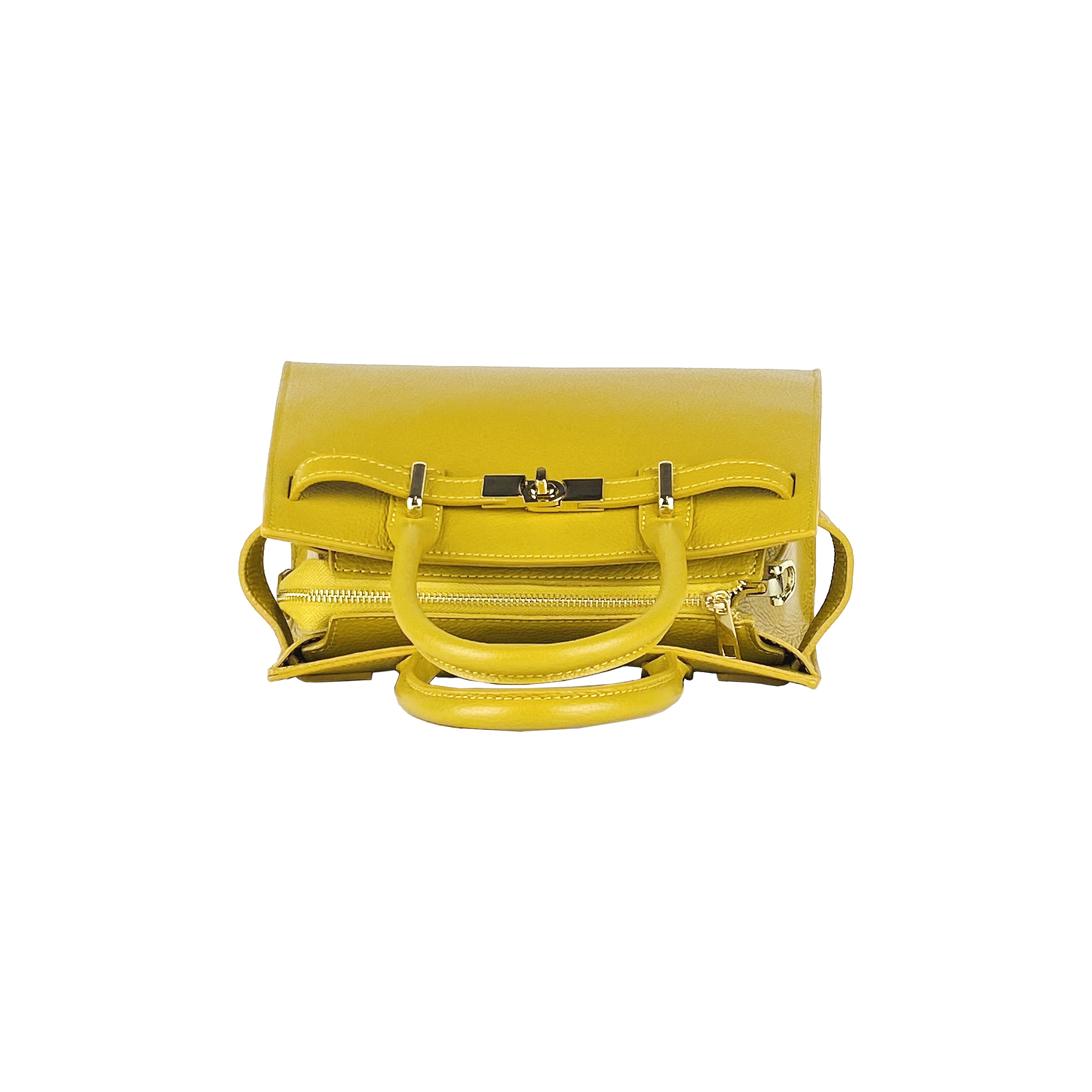 Luxus Damenhandtasche aus echtem Leder in Gelb – Modell RB1016AR, elegante italienische Designertasche mit Tragegriffen