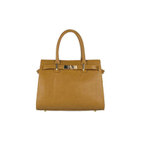 RB1016S | Borsa Donna a Mano in Vera Pelle Made in Italy con tracolla removibile. Attacchi con moschettoni in metallo Oro Lucido - Colore Cognac - Dimensioni: cm 28 x 20 x 14 + 12,5-2