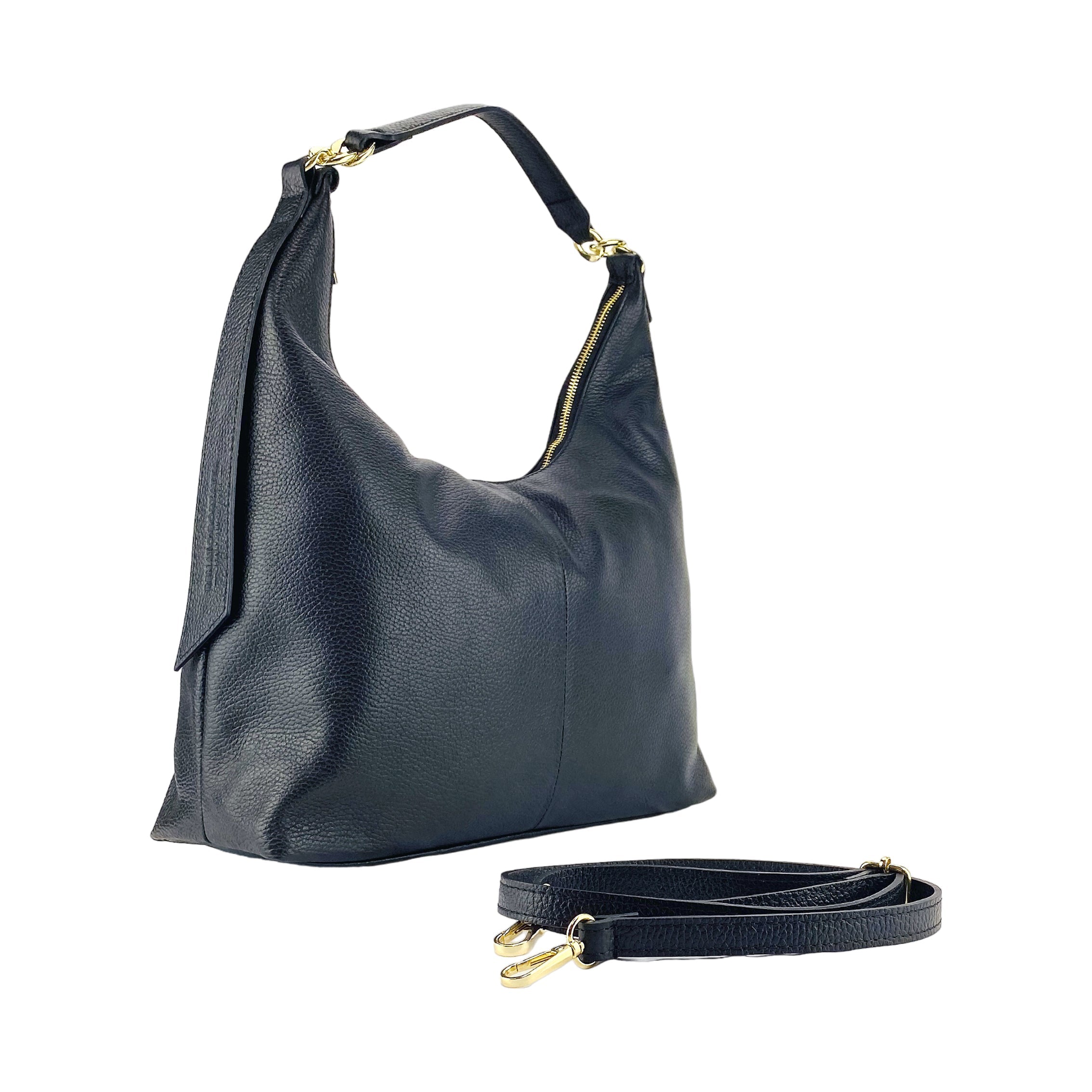 Damen Schultertasche Echtleder Schwarz