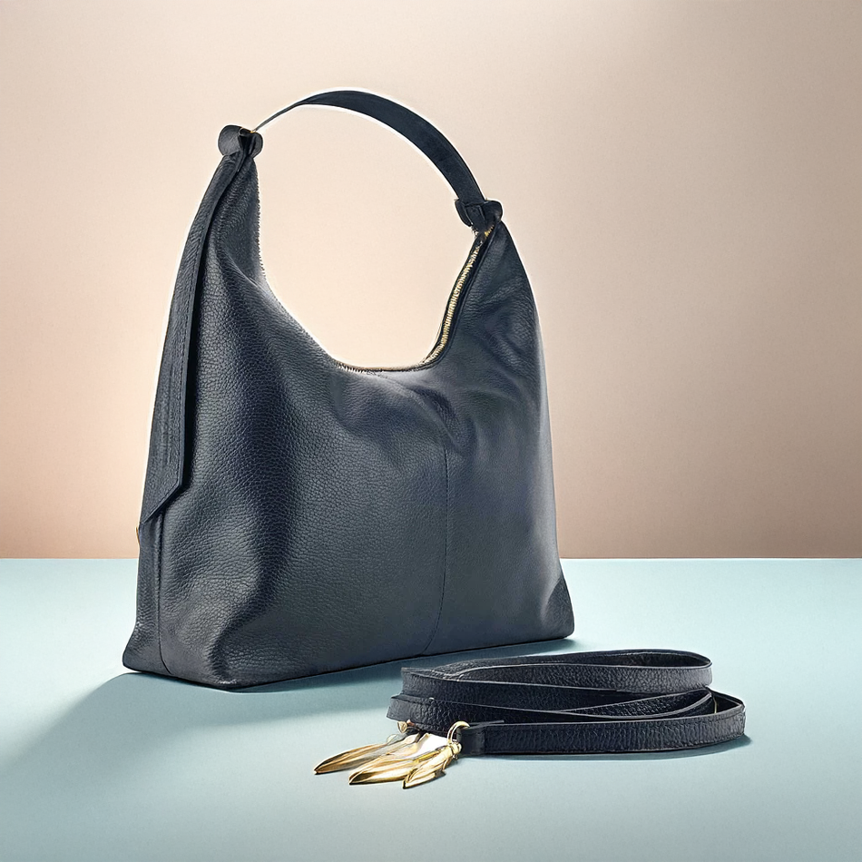 Damen Schultertasche Echtleder Schwarz