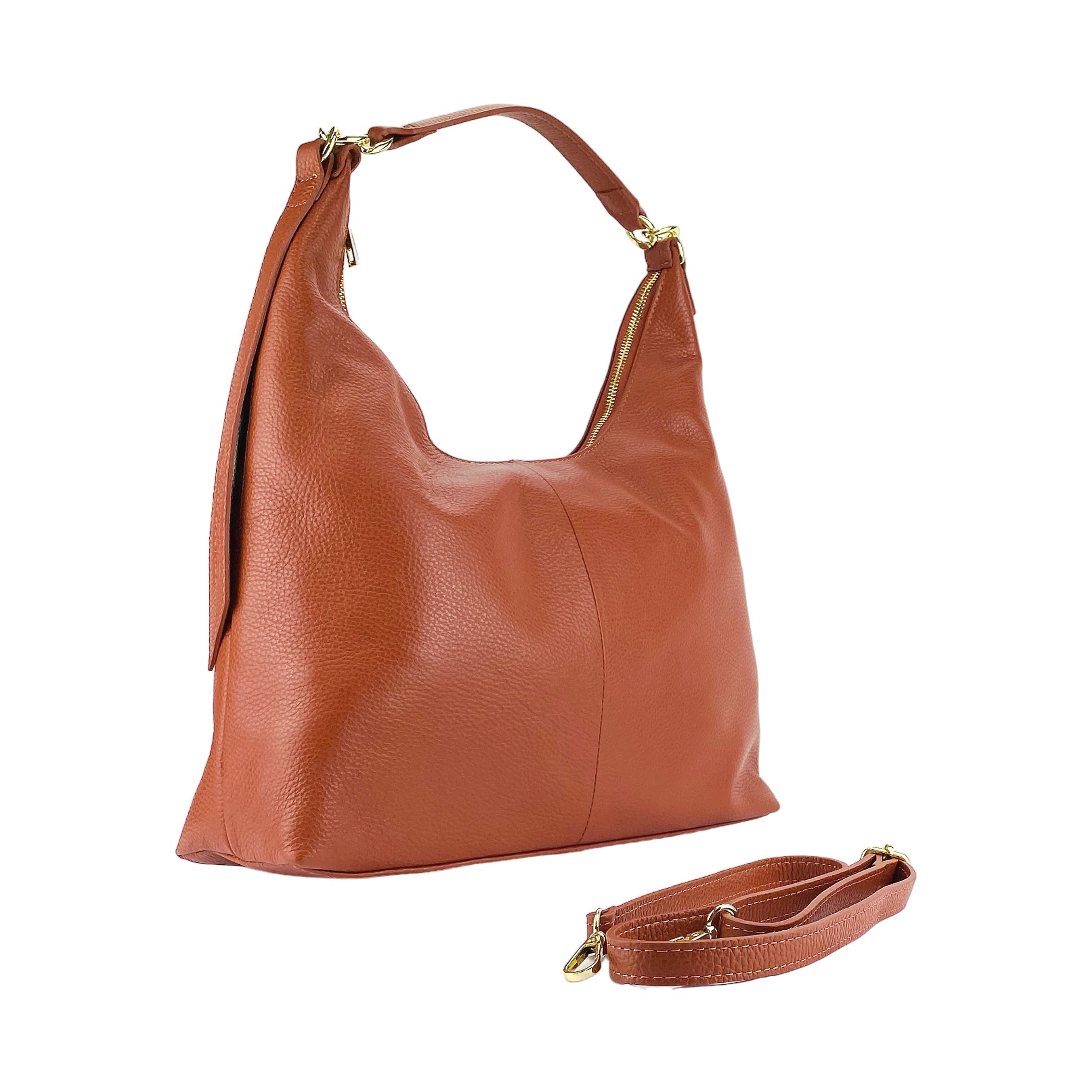 Italienische Damen Schultertasche Leder Paprika