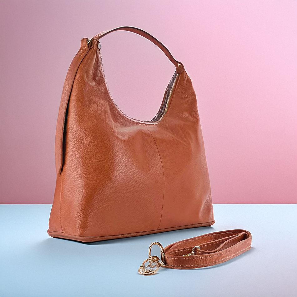 Italienische Damen Schultertasche Leder Paprika
