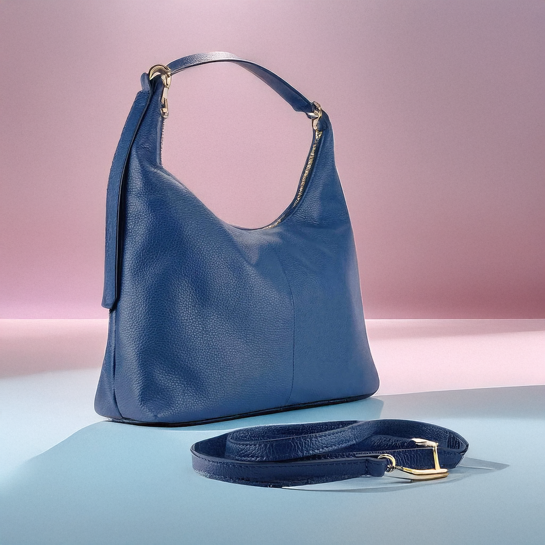 Damen Schultertasche Echtleder Blau