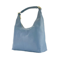 RB1017P | Women's Soft Shoulder Bag in Genuine Leather Made in Italy with Removable Shoulder Strap. Attachments with Shiny Gold Metal Snap Hooks - Color: Air Force Blue - Dimensions: 36 x 40 x 13 cm-4
