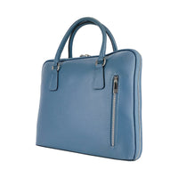 RB1019P | Unisex Business Briefcase in Genuine Leather Made in Italy with Removable Shoulder Strap. Polished Nickel Metal Snap Hook Attachments - Air Force Blue Color - Dimensions: 37 x 29 x 6.5 cm-0