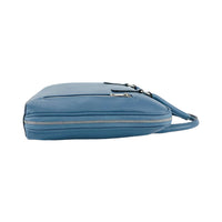 RB1019P | Unisex Business Briefcase in Genuine Leather Made in Italy with Removable Shoulder Strap. Polished Nickel Metal Snap Hook Attachments - Air Force Blue Color - Dimensions: 37 x 29 x 6.5 cm-2
