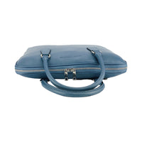 RB1019P | Unisex Business Briefcase in Genuine Leather Made in Italy with Removable Shoulder Strap. Polished Nickel Metal Snap Hook Attachments - Air Force Blue Color - Dimensions: 37 x 29 x 6.5 cm-3