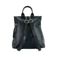RB1021A | Zaino Donna Morbido in Vera Pelle Made in Italy con Spallacci regolabili. Chiusura lampo e Accessori in metallo Oro Lucido - Colore Nero - Dimensioni: cm 30 x 34 x 10,5-4