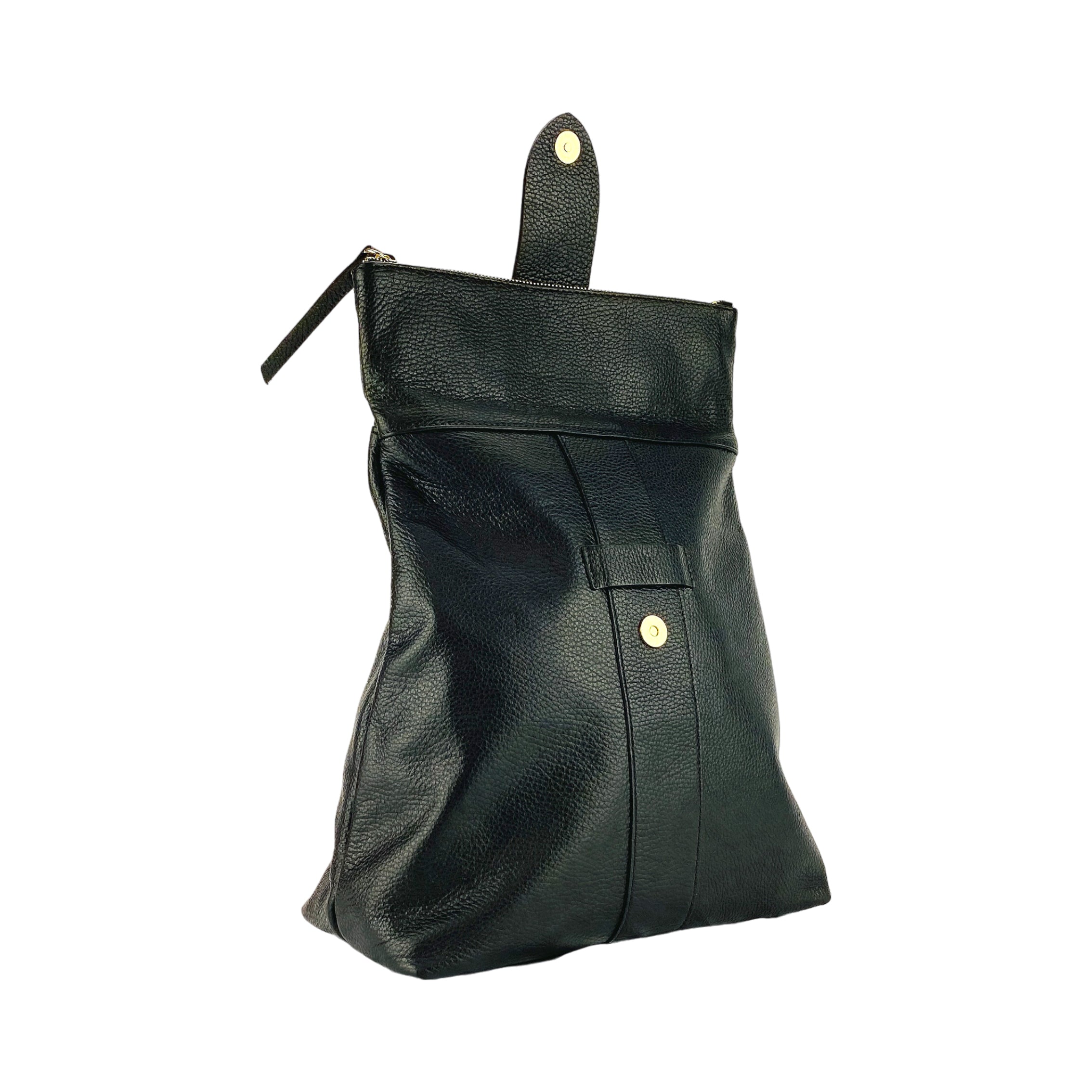 Damen Lederrucksack Echtleder Schwarz – Rückansicht mit verstellbaren Schulterriemen