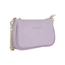 Kleine italienische Lederhandtasche in Lila – elegante Damen Tasche mit abnehmbarer Ketten-Schulterriemen, Reißverschluss und goldenen Details, Made in Italy.