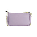 Kleine italienische Lederhandtasche in Lila – elegante Damen Tasche mit abnehmbarer Ketten-Schulterriemen, Reißverschluss und goldenen Details, Made in Italy.