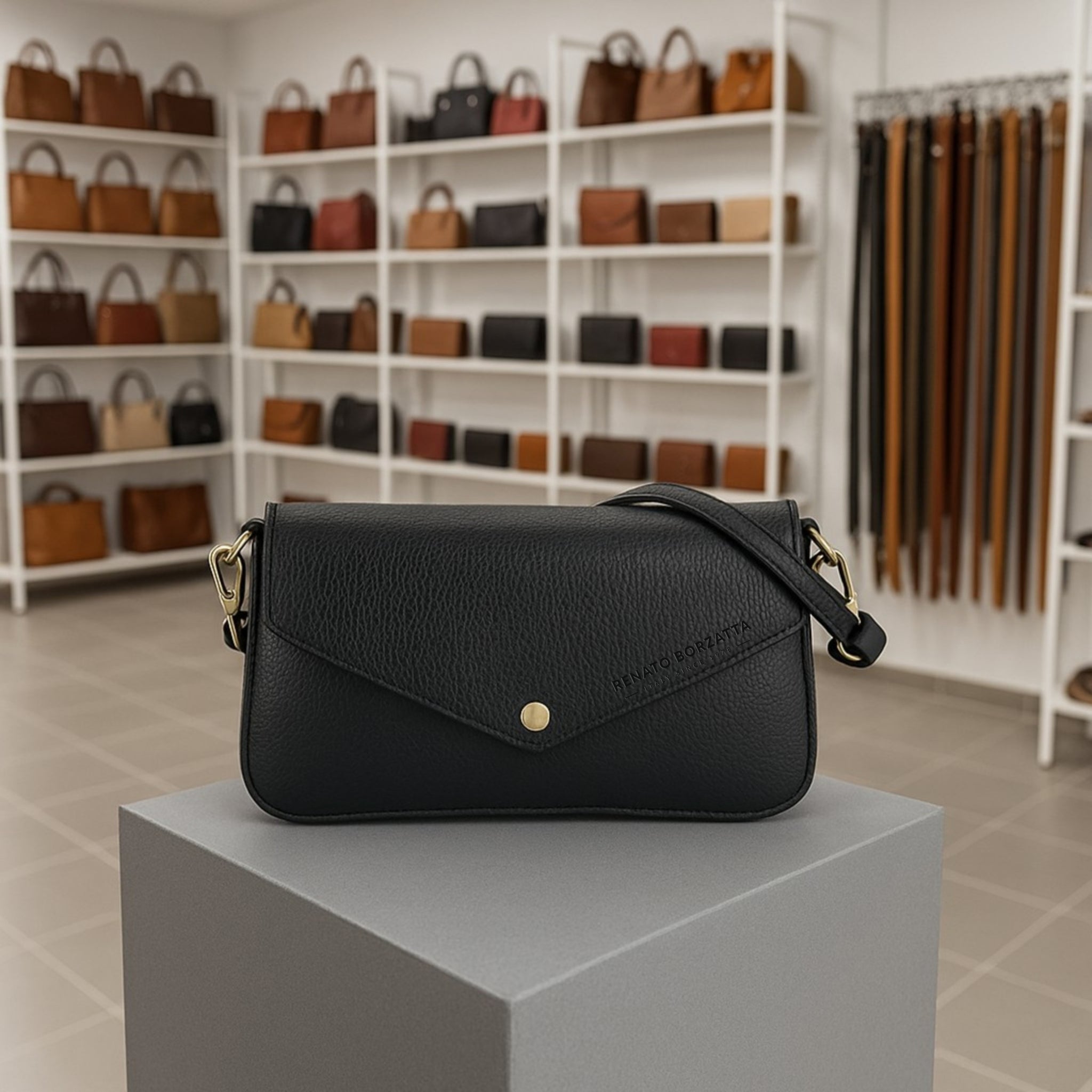 Kleine Damen Umhängetasche Schwarz Leder elegant Made in Italy