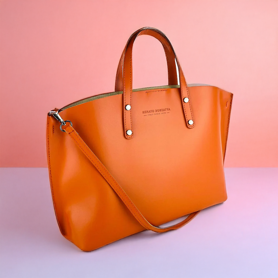 Italienische Damen Handtasche Leder Paprika