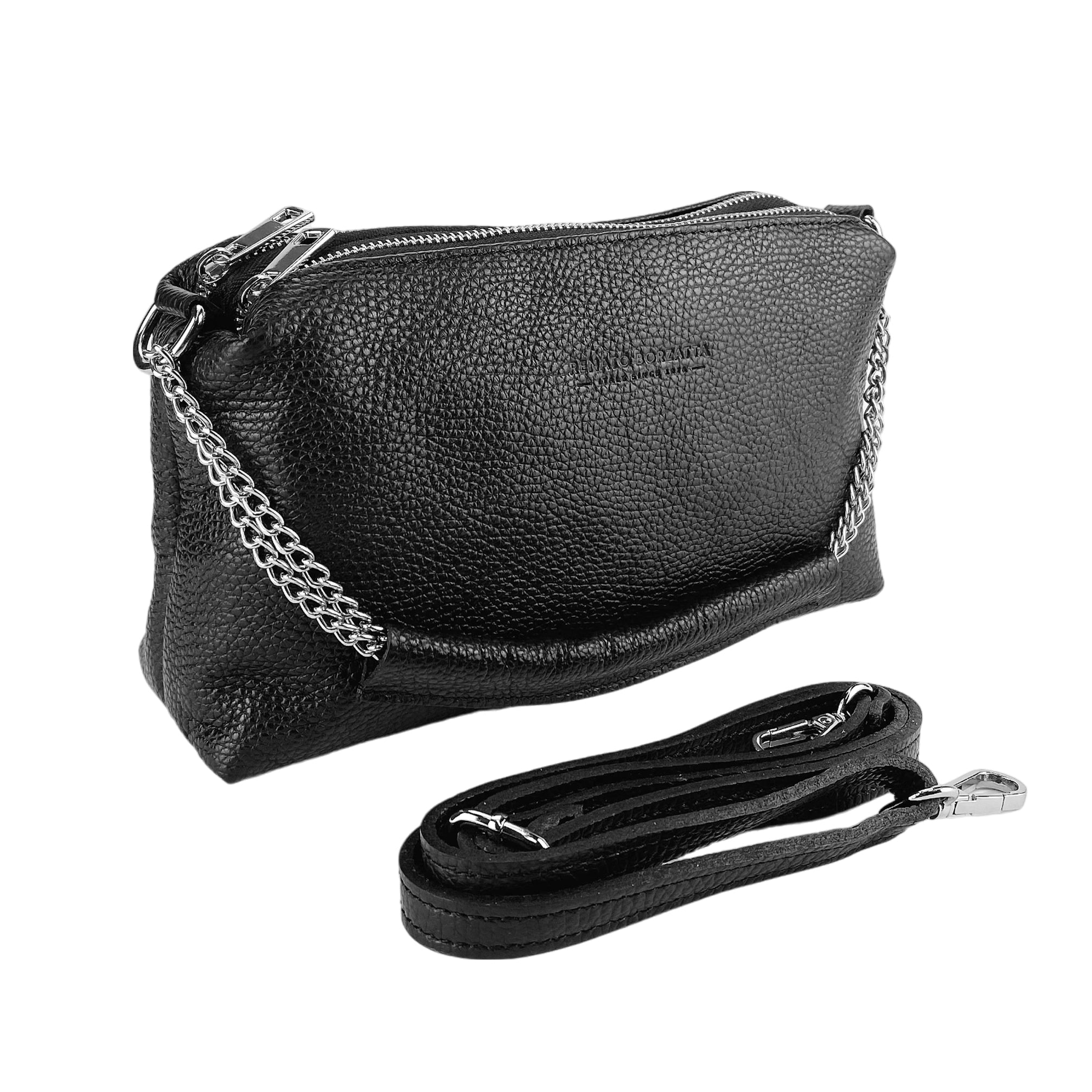 Italienische Damen Handtasche Schwarz Leder