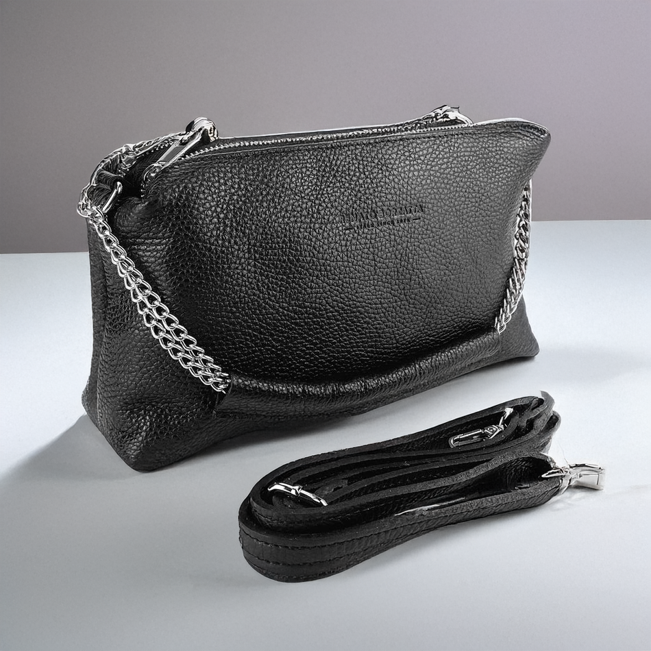 Italienische Damen Handtasche Schwarz Leder