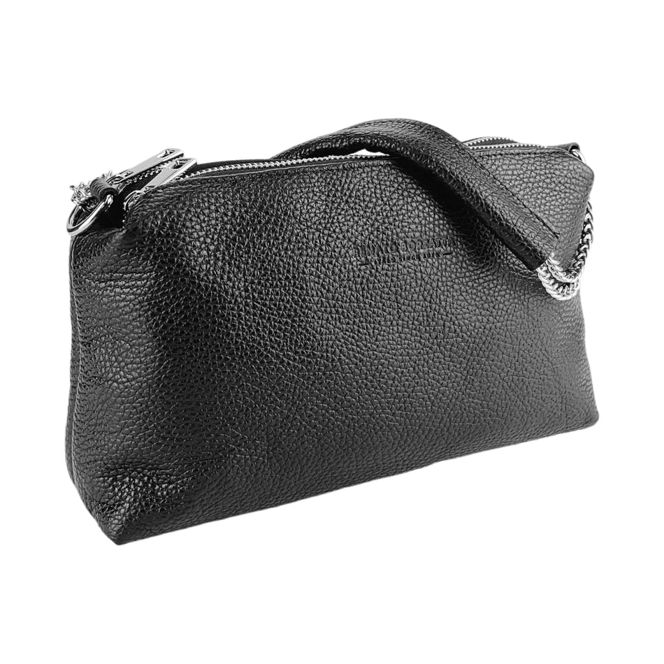 Italienische Damen Handtasche Schwarz Leder