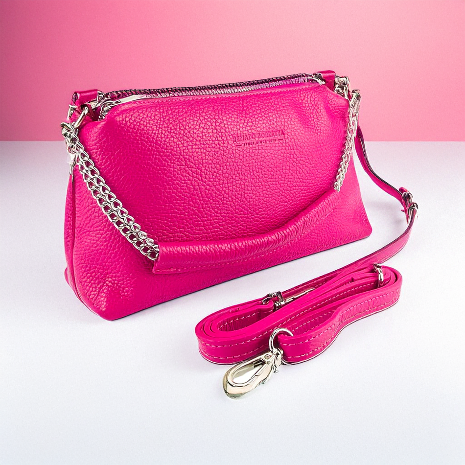 Italienische Damen Handtasche Fuchsia Leder