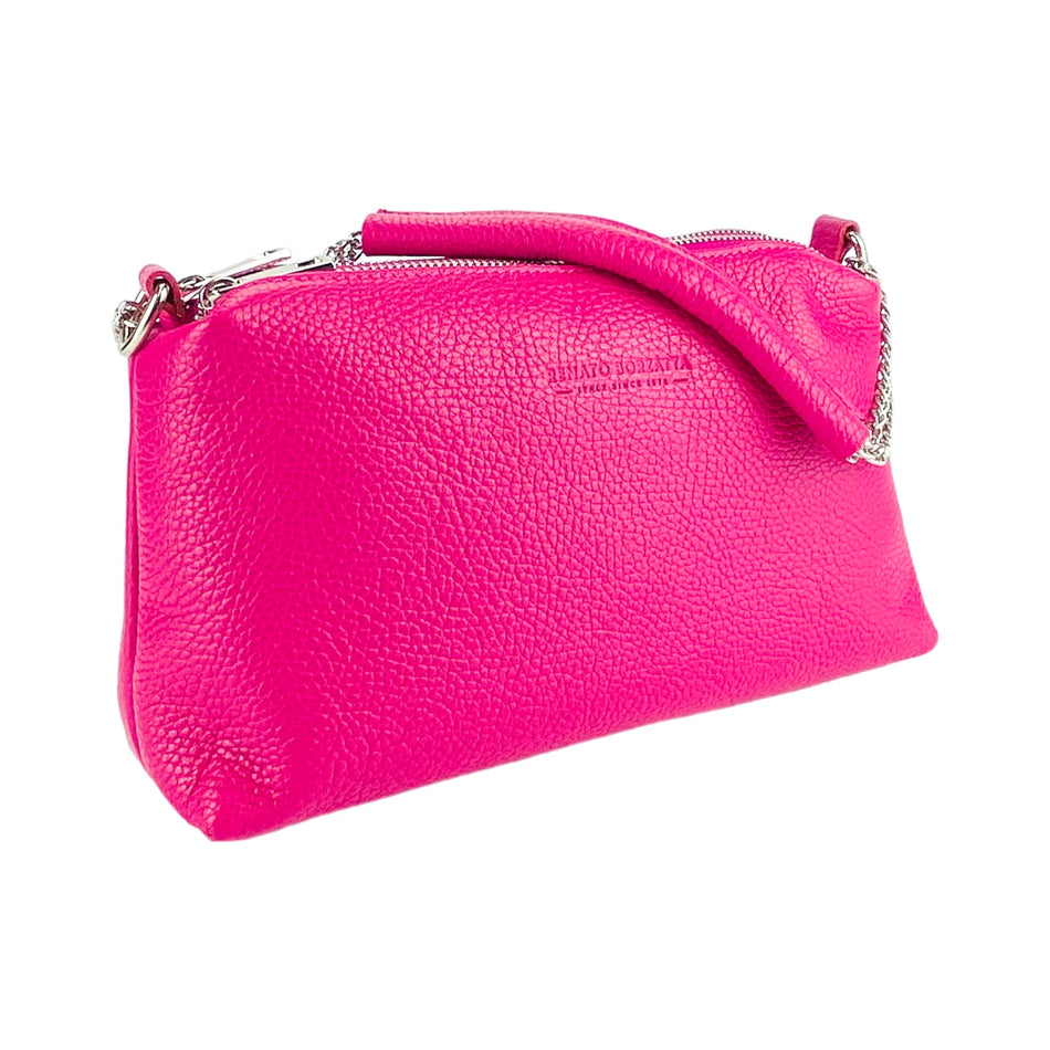 Italienische Damen Handtasche Fuchsia Leder