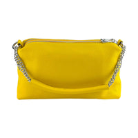 RB1025R  | Borsa Donna a Mano con doppia lampo in Vera Pelle Made in Italy. Tracolla in pelle regolabile. Accessori Nickel Lucido - Colore Giallo - Dimensioni: cm 26 x 14 x 9-4