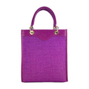 RB1026CN | Women's Vertical Handbag in Genuine Leather and Straw Made in Italy. Removable and adjustable leather shoulder strap. Polished Gold Accessories - Raspberry Color - Dimensions: 24 x 29 x 9 cm-1