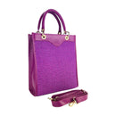 RB1026CN | Women's Vertical Handbag in Genuine Leather and Straw Made in Italy. Removable and adjustable leather shoulder strap. Polished Gold Accessories - Raspberry Color - Dimensions: 24 x 29 x 9 cm-2