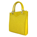 Italienische Damen Handtasche aus Leder und Stroh in Gelb – elegante Tote Bag Made in Italy mit abnehmbarer Lederriemen.