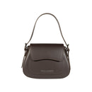 RB1030B | Borsa Donna a Spalla EMMA con pattina in Vera Pelle Made in Italy. Accessori in metallo Argento Lucido - Colore Testa Moro - Dimensioni: cm 24 x 18 x 9 + 14,5 (Luce manico)-0