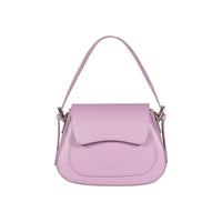 Elegante Damen Schultertasche EMMA aus echtem italienischem Leder in Lila – Renato Borzatta Design, mit silberfarbenen Metallaccessoires und Klappe, hochwertig und modern"