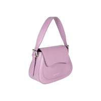 Elegante Damen Schultertasche EMMA aus echtem italienischem Leder in Lila – Renato Borzatta Design, mit silberfarbenen Metallaccessoires und Klappe, hochwertig und modern"