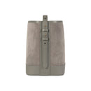 Italienische Damenhandtasche aus echtem Leder – Modell BRENDA in Grau, mit glänzenden goldfarbenen Metallaccessoires, handgefertigt in Italien, Maße 25 × 23,5 × 17 cm