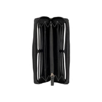 Damen-Geldbörse aus echtem Vollnarbenleder mit feiner Narbung. Farbe: Schwarz. RFID-Schutz. Maße: ca. 20 × 10 × 2,5 cm. Verpackung: Geschenkschachtel mit Boden und Deckel.