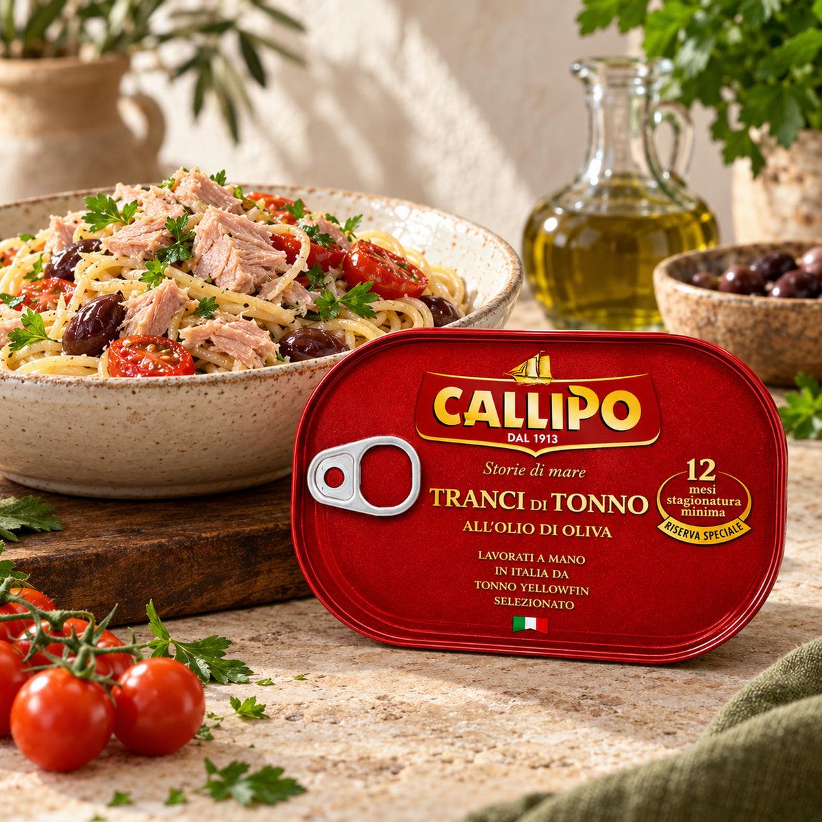 Callipo Riserva Speciale Thunfischstücke als Serviervorschlag mit Pasta