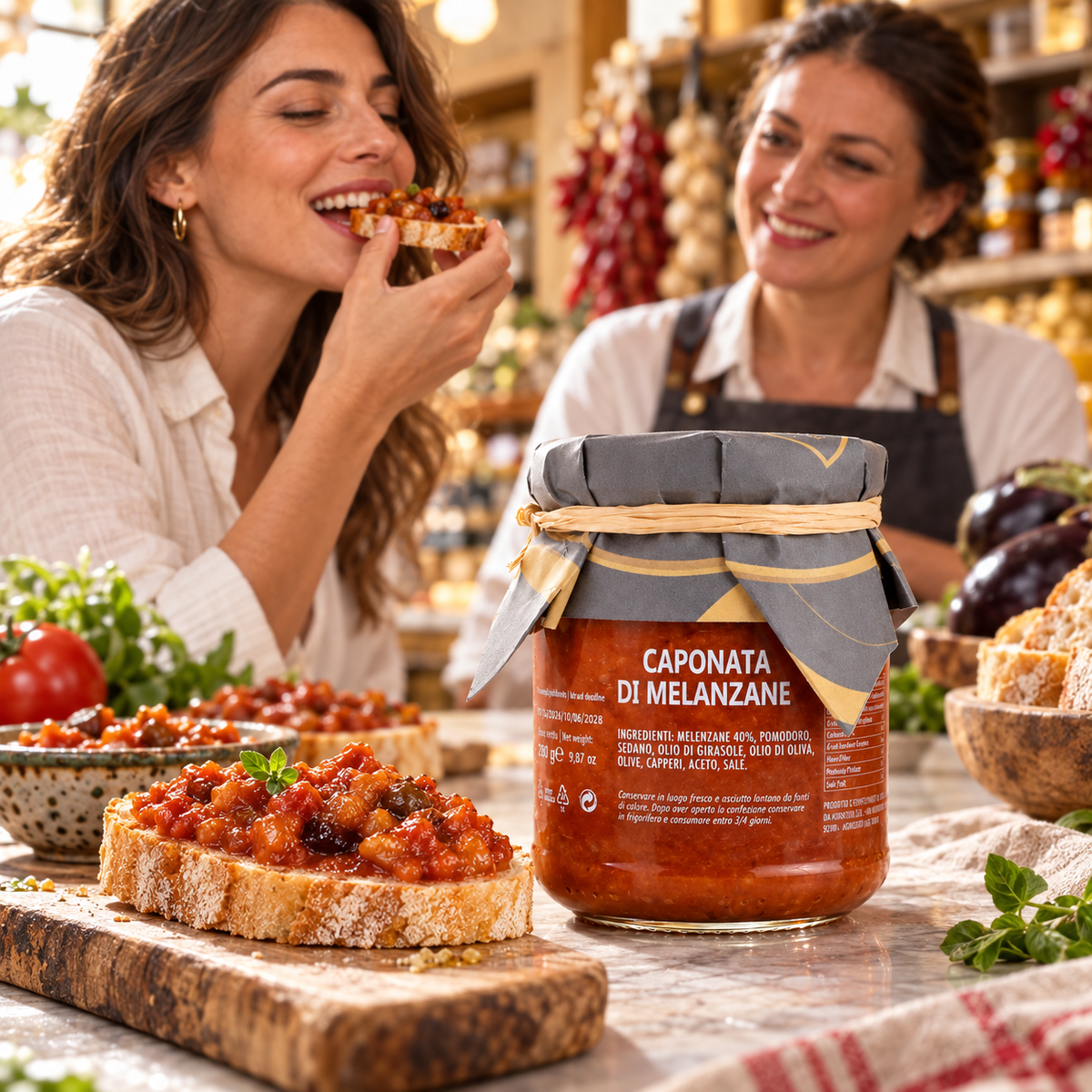 Caponata di Melanzane 280 g bei einer Verkostung im italienischen Feinkostladen