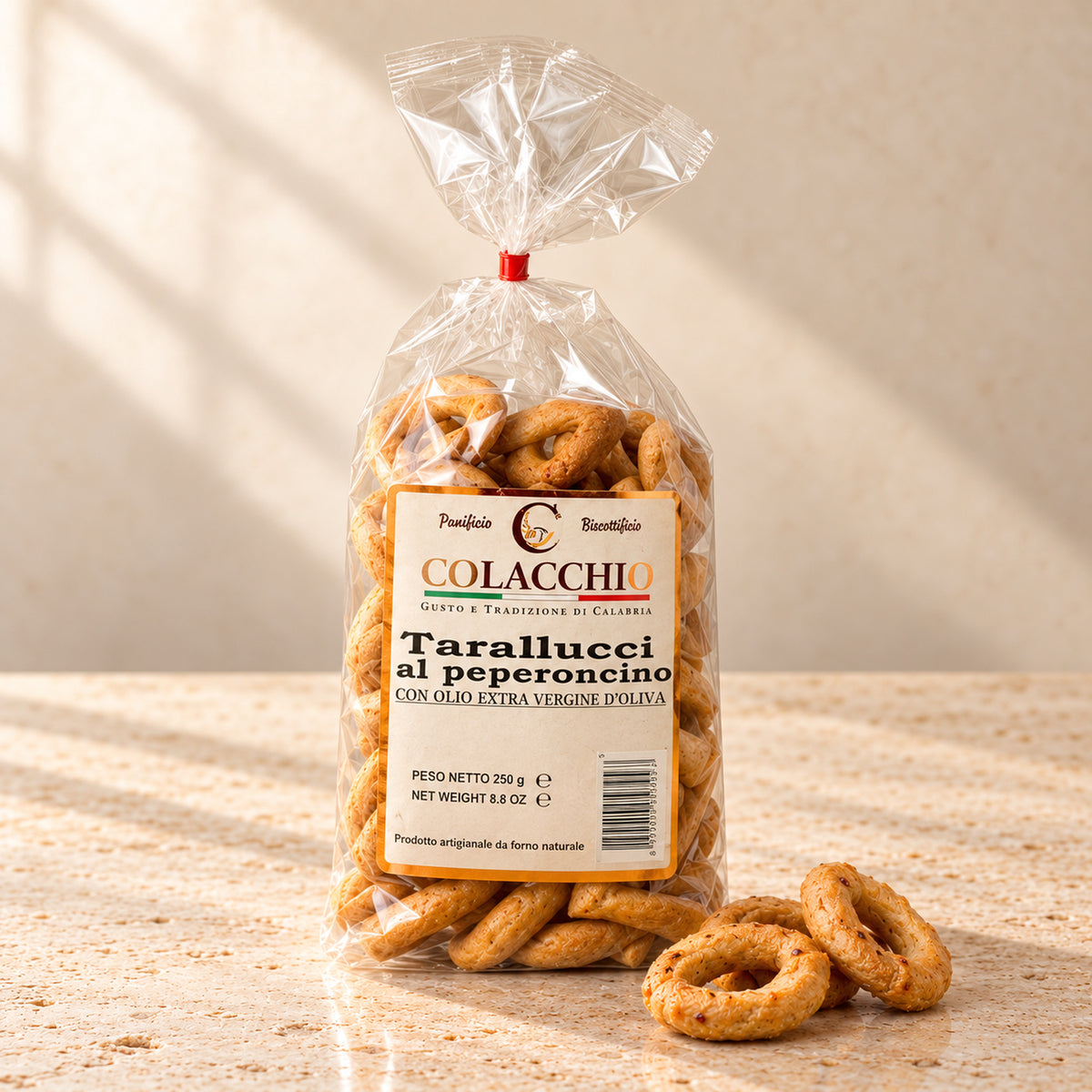 Tarallucci al Peperoncino Colacchio – Italienische Knabberringe mit Chili, 250 g