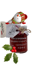 Crema di Peperoncino – Würzige italienische Paprikacreme, festlich dekoriert mit Weihnachtsdetails, verfügbar im Bella Italia Store.