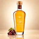 Eligo Dell’Ornellaia Grappa Riserva – Elegante Grappa mit italienischer Seele – 700 ml – Flasche auf cremefarbenem Hintergrund mit Trauben und Spiegelung