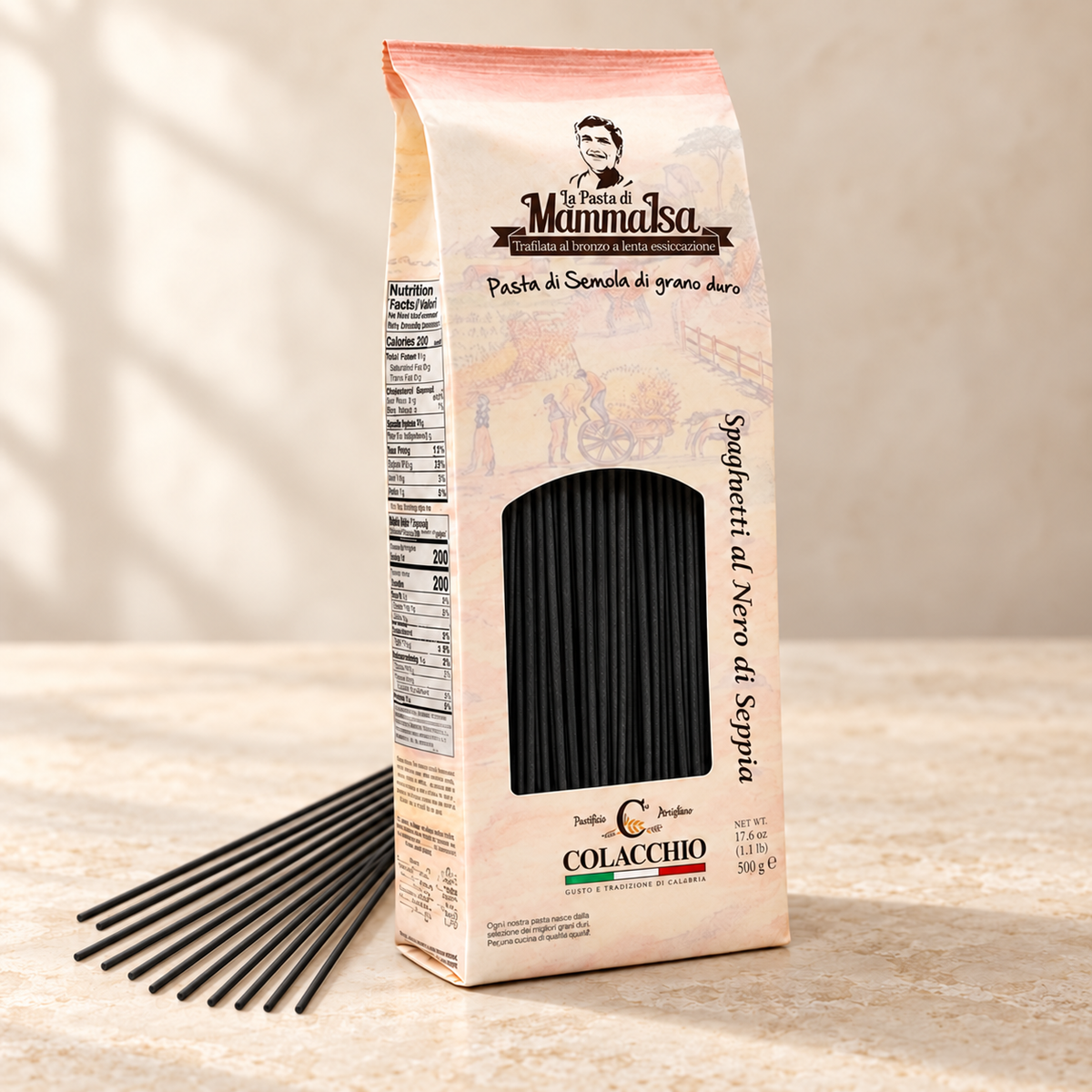 Spaghetti al Nero di Seppia – Tintenfischpasta aus Hartweizengrieß, 500g – Bella Italia Store