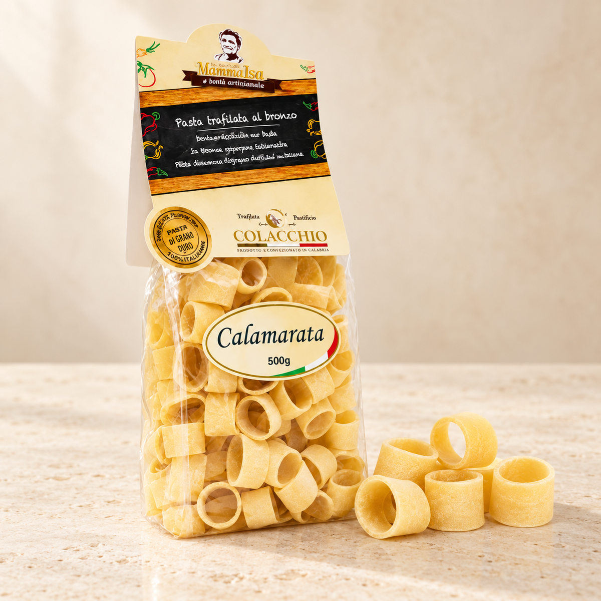 Calamarata – Ringförmige Pasta für Meeresfrüchte-Gerichte, 500g – Bella Italia Store