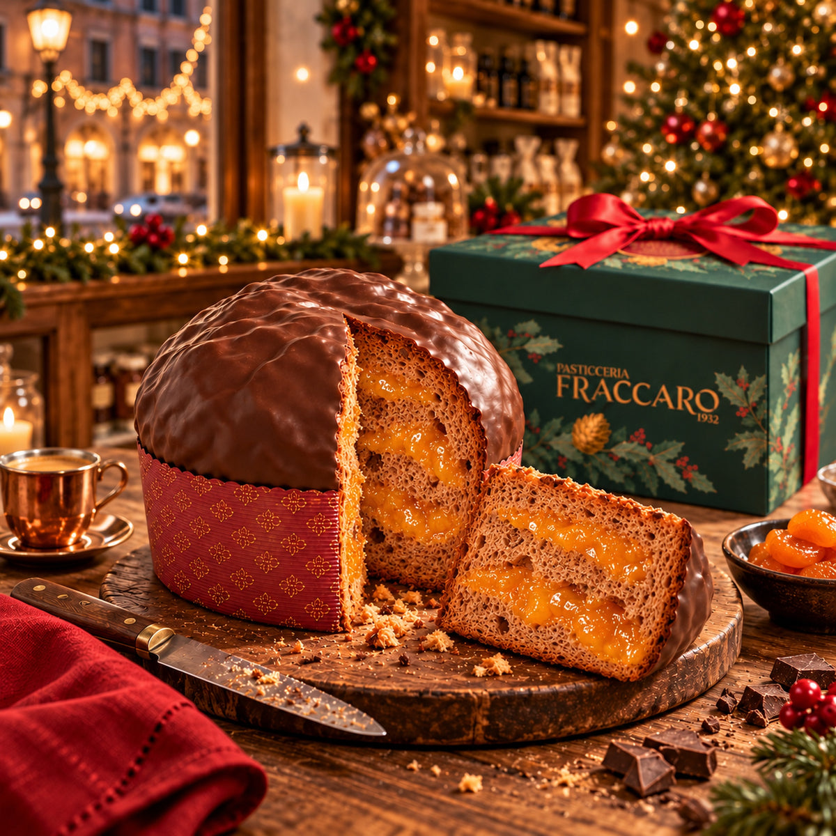 Panettone Vienna Style mit großzügiger Aprikosenfüllung in einer Weihnachtsboutique